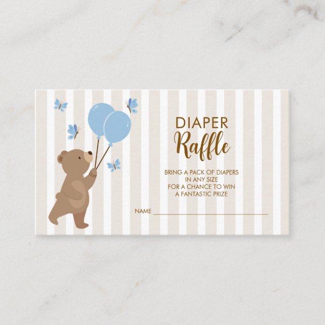 Diaper Raffle Bear Blue balloons Card (Front)