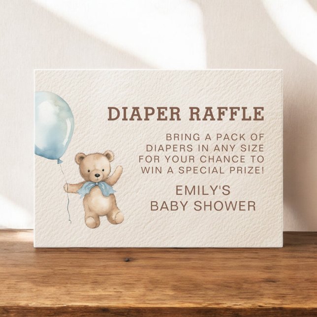Diaper Raffle Bearly Wait Teddy Bear Baby Shower Enclosure Card (Creator Uploaded)