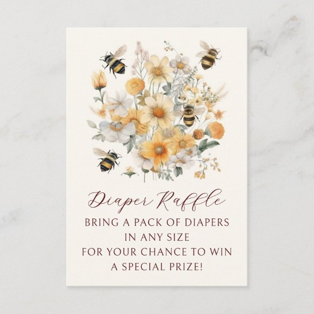 Diaper Raffle Bee Wildflower Floral Baby Shower Enclosure Card (Front)