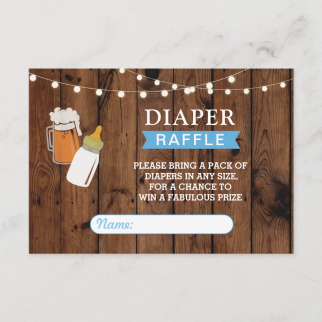 Diaper Raffle Beer Baby Shower Boy Brewing Blue Enclosure Card (Front)