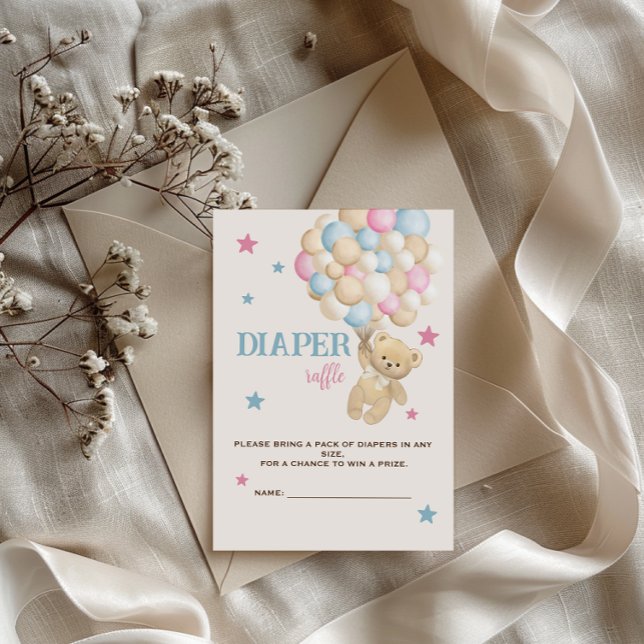 Diaper Raffle Beige Pink Blue Modern Cute  Enclosure Card (Creator Uploaded)