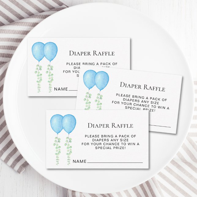 Diaper Raffle Blue Balloons Twin Boy's Baby Shower Enclosure Card (Creator Uploaded)
