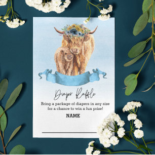 Diaper Raffle Blue boy Highland Cow Enclosure Card