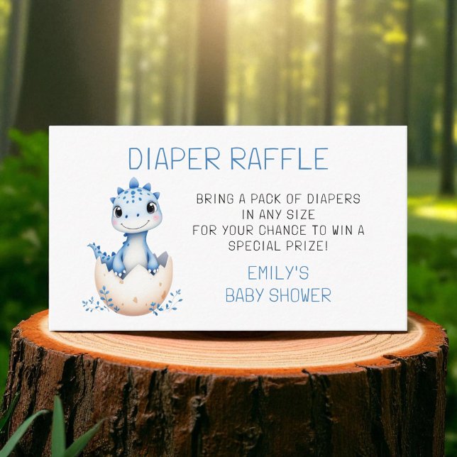 Diaper Raffle Blue Dinosaur Watercolor Baby Shower Enclosure Card (Creator Uploaded)