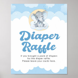 Diaper Raffle Blue Elephant Boy Baby Shower Sign
