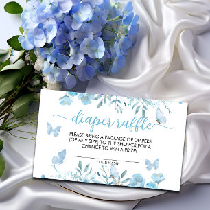 Diaper Raffle Blue Floral Baby Shower Enclosure Card