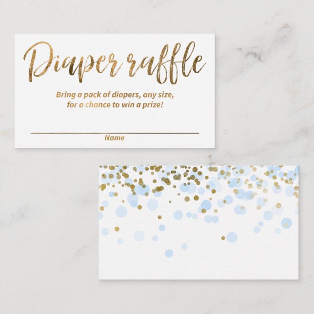 Diaper raffle- blue, gold confetti boy baby shower enclosure card (Front/Back)