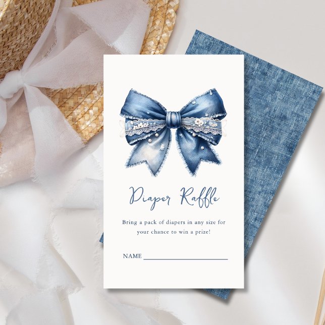Diaper Raffle Blue Jean Denim Bow Baby Shower  Enclosure Card (Creator Uploaded)