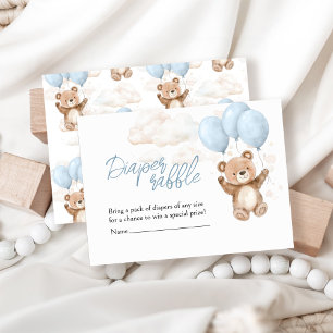 Diaper Raffle Blue Teddy Bear Baby Shower Enclosure Card