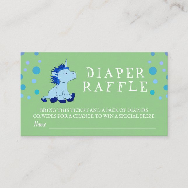 Diaper Raffle Blue Unicorn Baby Boy Enclosure Card (Front)