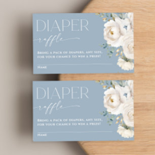 Diaper raffle boho dusty blue white floral elegant enclosure card