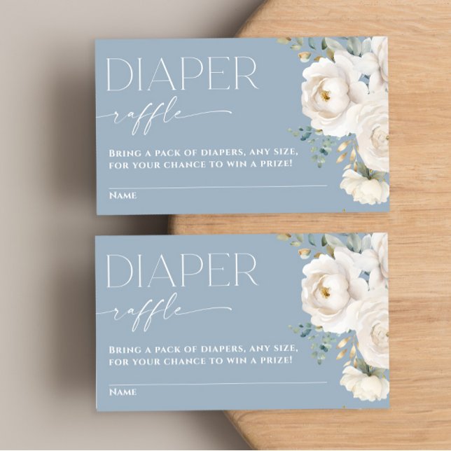 Diaper raffle boho dusty blue white floral elegant enclosure card (Creator Uploaded)