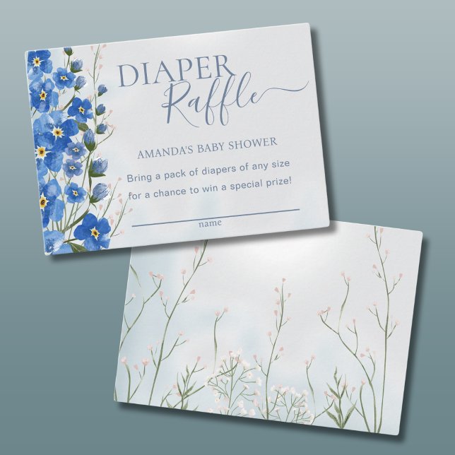 Diaper Raffle Boy Blue Floral Shower  Enclosure Card (Creator Uploaded)