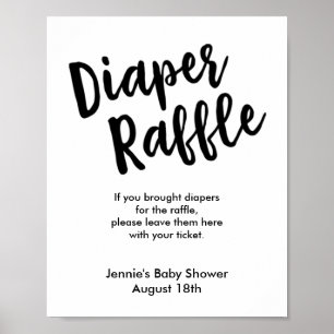 Diaper Raffle Brush Script Baby Shower Display Poster