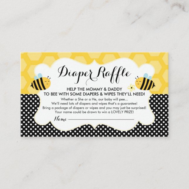 Diaper Raffle Bumblebee Baby Shower Insert Card (Front)