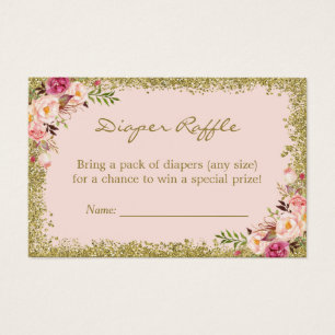 Diaper Raffle Card Blush Pink Gold Glitter Floral