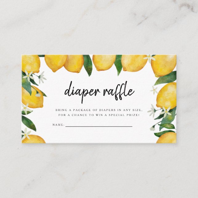 Diaper Raffle Card, Lemon Themed Baby Shower Enclosure Card (Front)