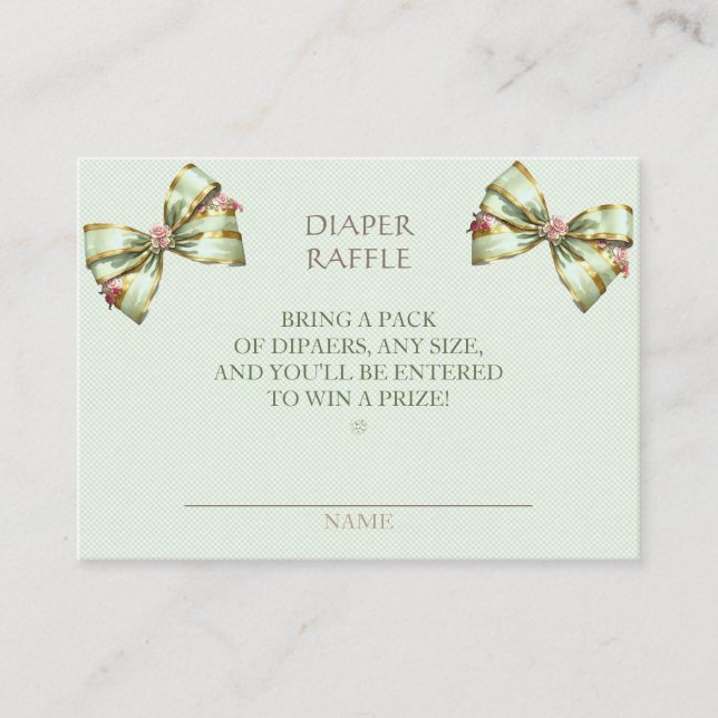 Diaper Raffle Carriage Bows Green Gingham Enclosure Card (Front)