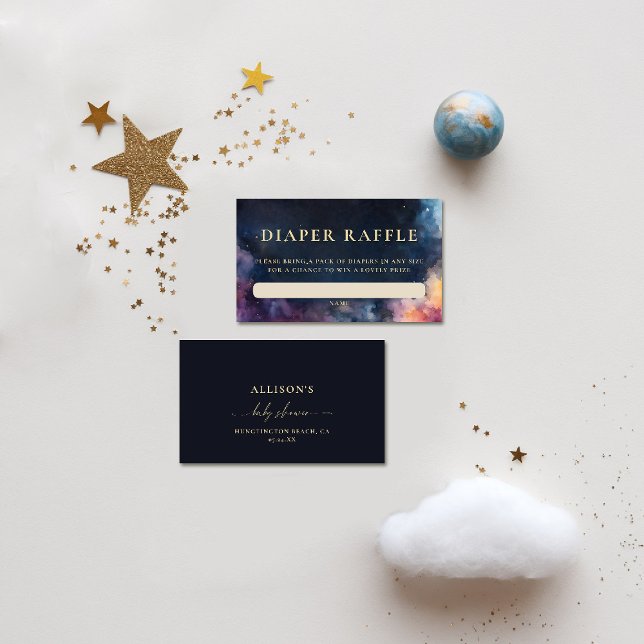 Diaper Raffle Celestial Gift Navy Blue Baby Shower Enclosure Card (celestial baby shower diaper raffle card moon planets cosmos galaxy dark navy blue gold watercolor)