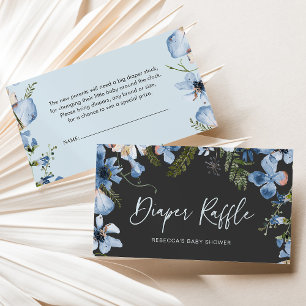 Diaper Raffle Charcoal Blue Floral Enclosure Card