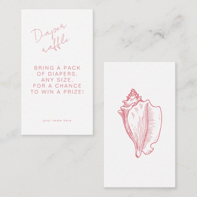 Diaper Raffle Chic Pink Seashell Baby Shower Enclosure Card (Front/Back)