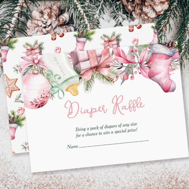 Diaper Raffle Christmas Santa Pink Baby Shower Enclosure Card (Creator Uploaded)