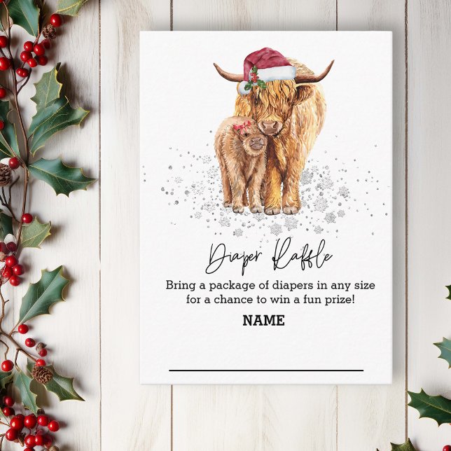 Diaper Raffle Christmas Winter Highland Cow   Enclosure Card (Creator Uploaded)