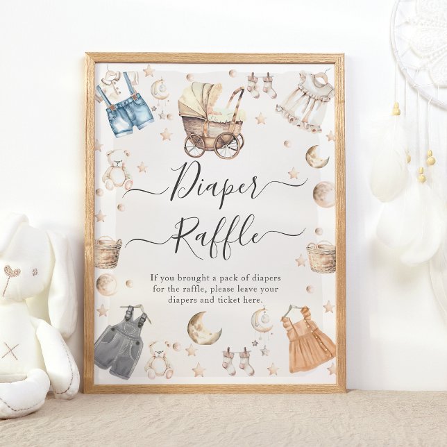 Diaper Raffle Clothes Boho Gender Reveal Poster (Creator Uploaded)