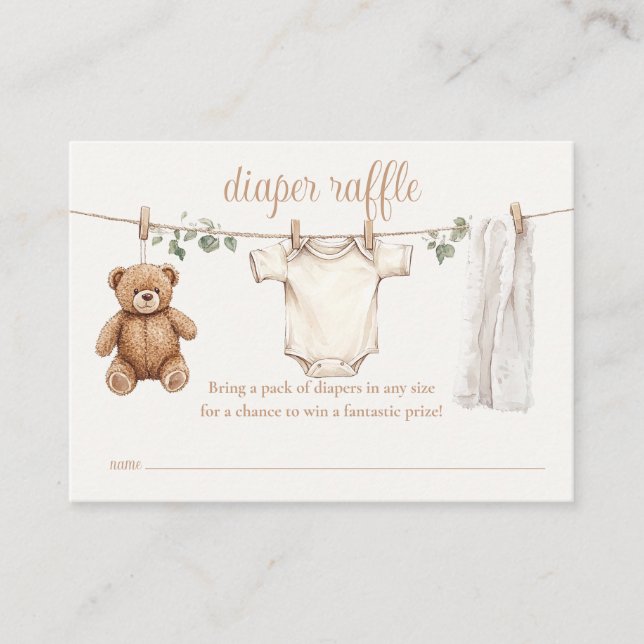 Diaper Raffle Clothesline Baby Shower Enclosure Card (Front)