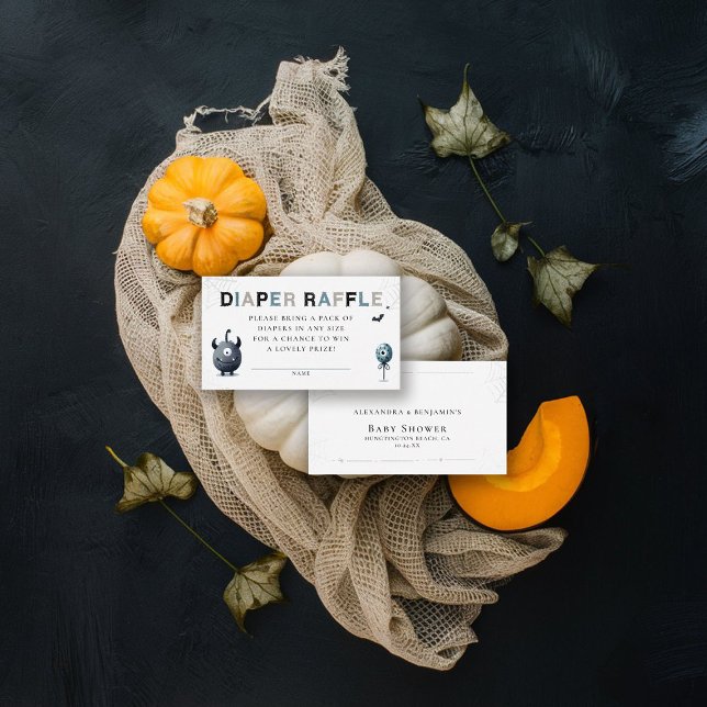 Diaper Raffle Cute Halloween Monster Baby Shower Enclosure Card (fall baby shower diaper raffle insert card we created a monster cute adorable watercolor)