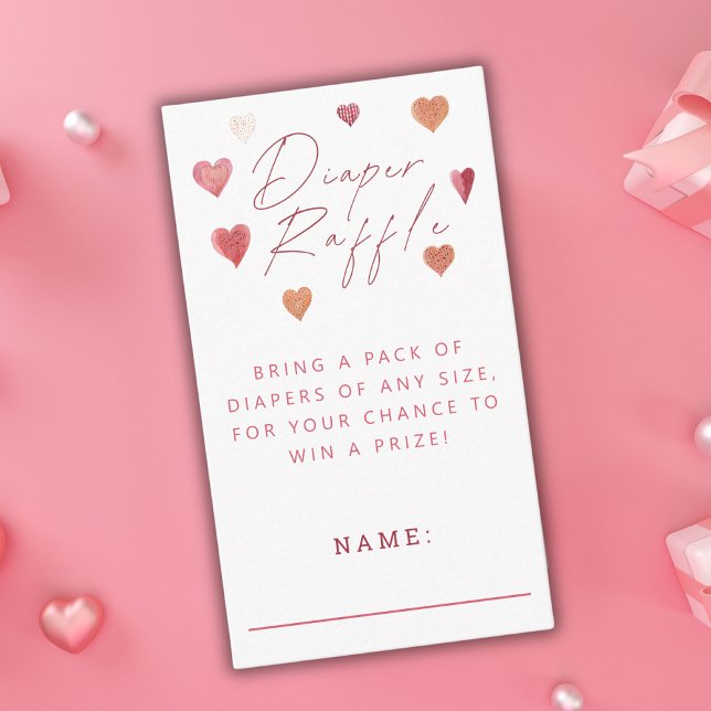 Diaper Raffle Cute Hearts Baby Shower Girly Enclosure Card (Creator Uploaded)