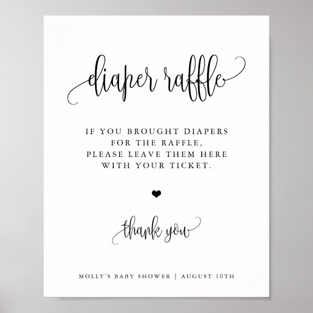 Diaper Raffle Display Sign, Minimalist Calligraphy Poster (Front)