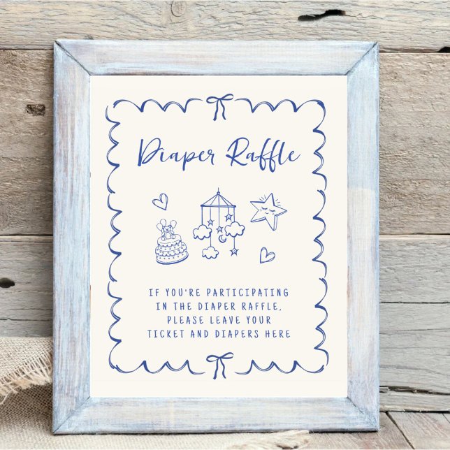 Diaper Raffle Drop Off Wavy Frame Baby Boy Shower Poster (Creator Uploaded)