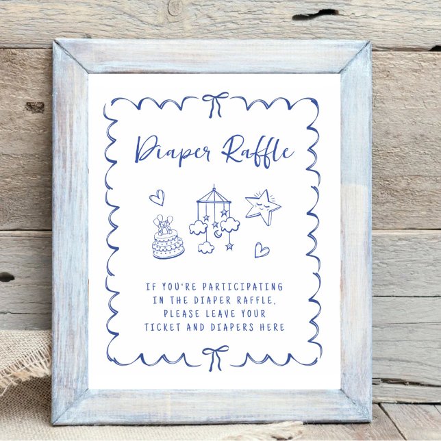 Diaper Raffle Drop Off Wavy Frame Baby Boy Shower Poster (Creator Uploaded)