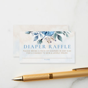Diaper Raffle Dusty Blue Roses Bloom Baby Shower Enclosure Card