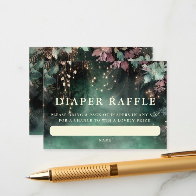 Diaper Raffle Enchanted Forest Greenery Arch Enclosure Card (Front/Back In Situ)