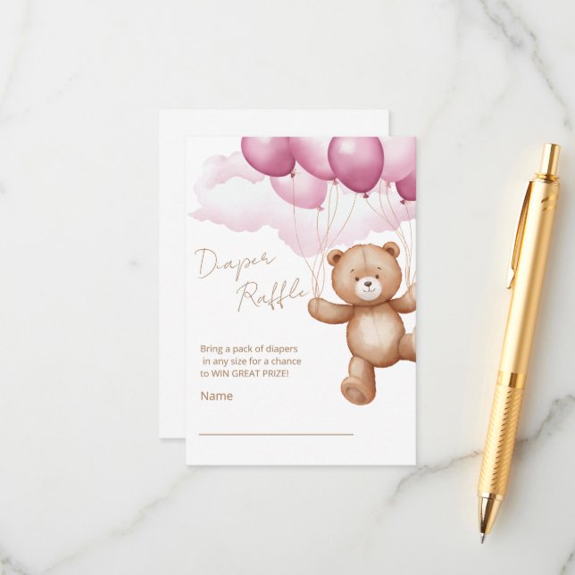 Diaper Raffle Enclosure Card for a baby shower. (Front/Back In Situ)