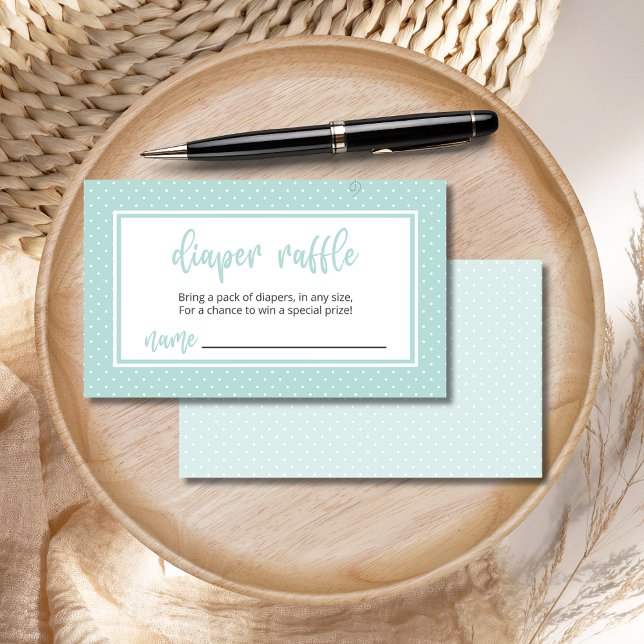 Diaper Raffle Gender Neutral Mint Green BOHO Enclosure Card (Diaper Raffle gender-neutral mint green BOHO enclosure card with polka-dots.
)