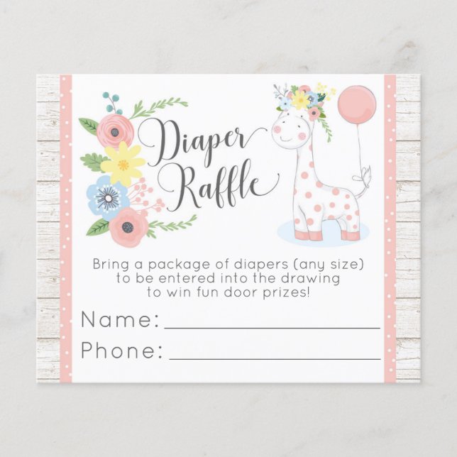 Diaper Raffle Giraffe Baby Shower Game Entry Card (Front)