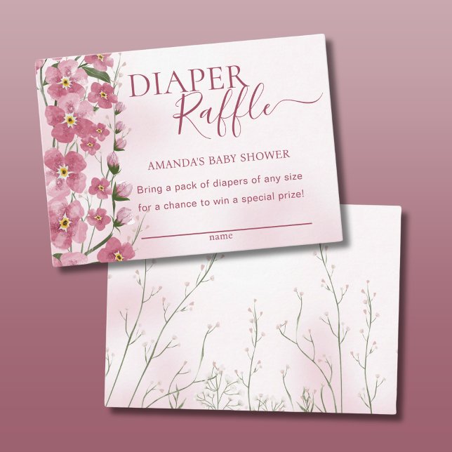 Diaper Raffle Girl Pink Floral Baby Shower  Enclosure Card (Creator Uploaded)