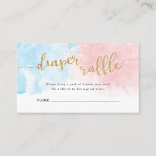 Diaper Raffle Gold Glitter Pink & Blue Watercolor Enclosure Card