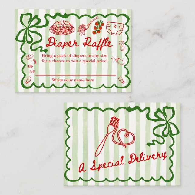 Diaper Raffle Green Bow Frame Enclosure Card (Front/Back)