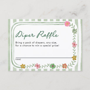 Diaper Raffle Green Floral Enclosure Card