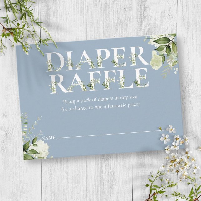 Diaper Raffle Greenery Dusty Blue Baby Shower Enclosure Card (Diaper Raffle Greenery Dusty Blue Baby Shower Enclosure Card)