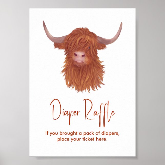Diaper Raffle Highland Cow Baby Shower Poster (Front)
