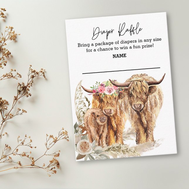 Diaper Raffle Highland Cow Couple Pampas Grass  Enclosure Card (Creator Uploaded)