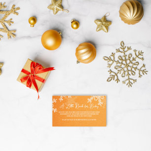 Diaper Raffle Minimalist Orange Snowflake Pattern Enclosure Card