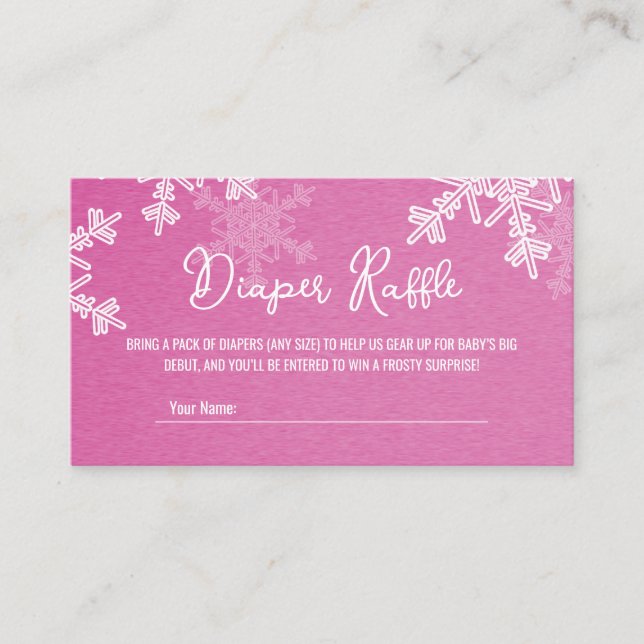 Diaper Raffle Minimalist Pink Snowflake Pattern  Enclosure Card (Front)