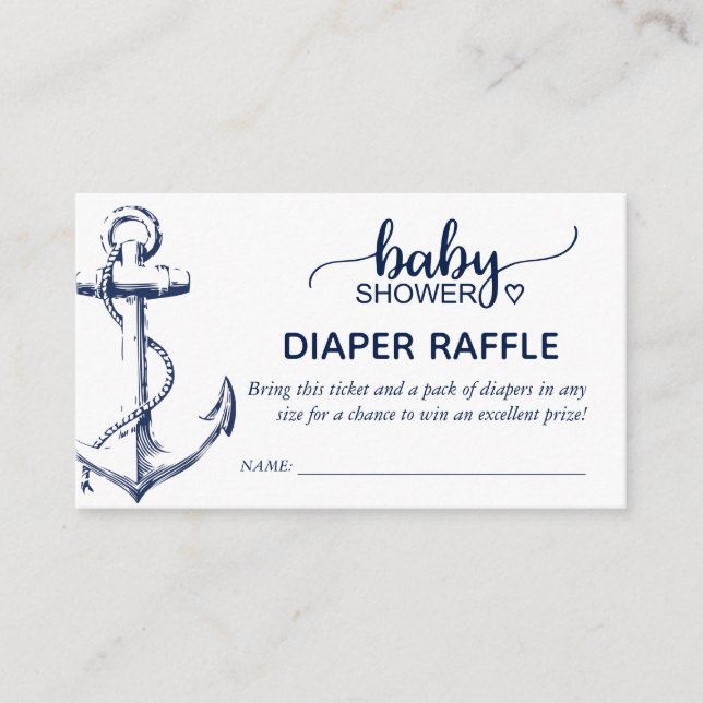 Diaper Raffle Nautical Anchor Navy Blue Enclosure Card (Front)