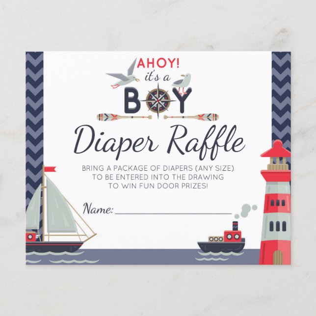 Diaper Raffle Nautical Sailboat Ahoy Baby Boy Game (Front)